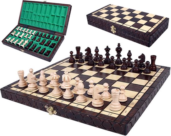 36 cm Made chaakspel, houten schaakbord
