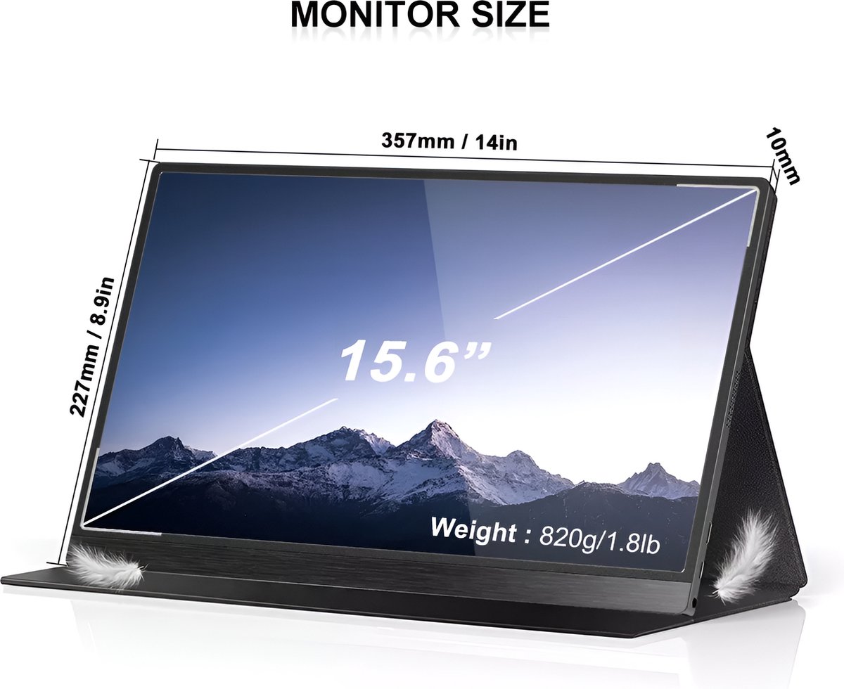 Portable Monitor 15,6 Inch - Draagbare Monitor - Draagbaar Scherm - 60 Hz - HDMI & USB-C - Full HD