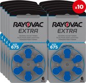 10 x blisters Rayovac 675 Extra Advanced Piles pour prothèses auditives - 60 piles (Bleu 675)