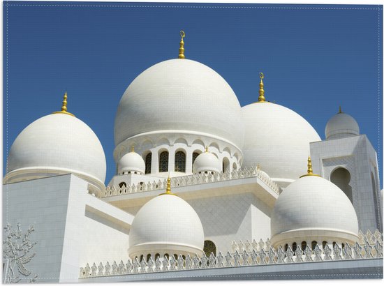 Vlag - Witte Sjeik Zayed-moskee onder Stralend Blauwe Lucht op Zomerdag in Abu Dhabi - 40x30 cm Foto op Polyester Vlag
