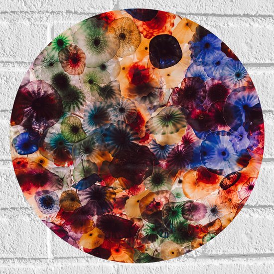 Muursticker Cirkel - Patroon van Vlekken met Stipje in Verschillende Kleuren - 40x40 cm Foto op Muursticker