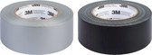 3M Textieltape Duct Tape - Set van 2 stuks - Grijs en Zwart - 50 m x 50 mm - 60 °C