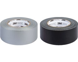 3M Textieltape Duct Tape - Set van 2 stuks - Grijs en Zwart - 50 m x 50 mm - 60 °C