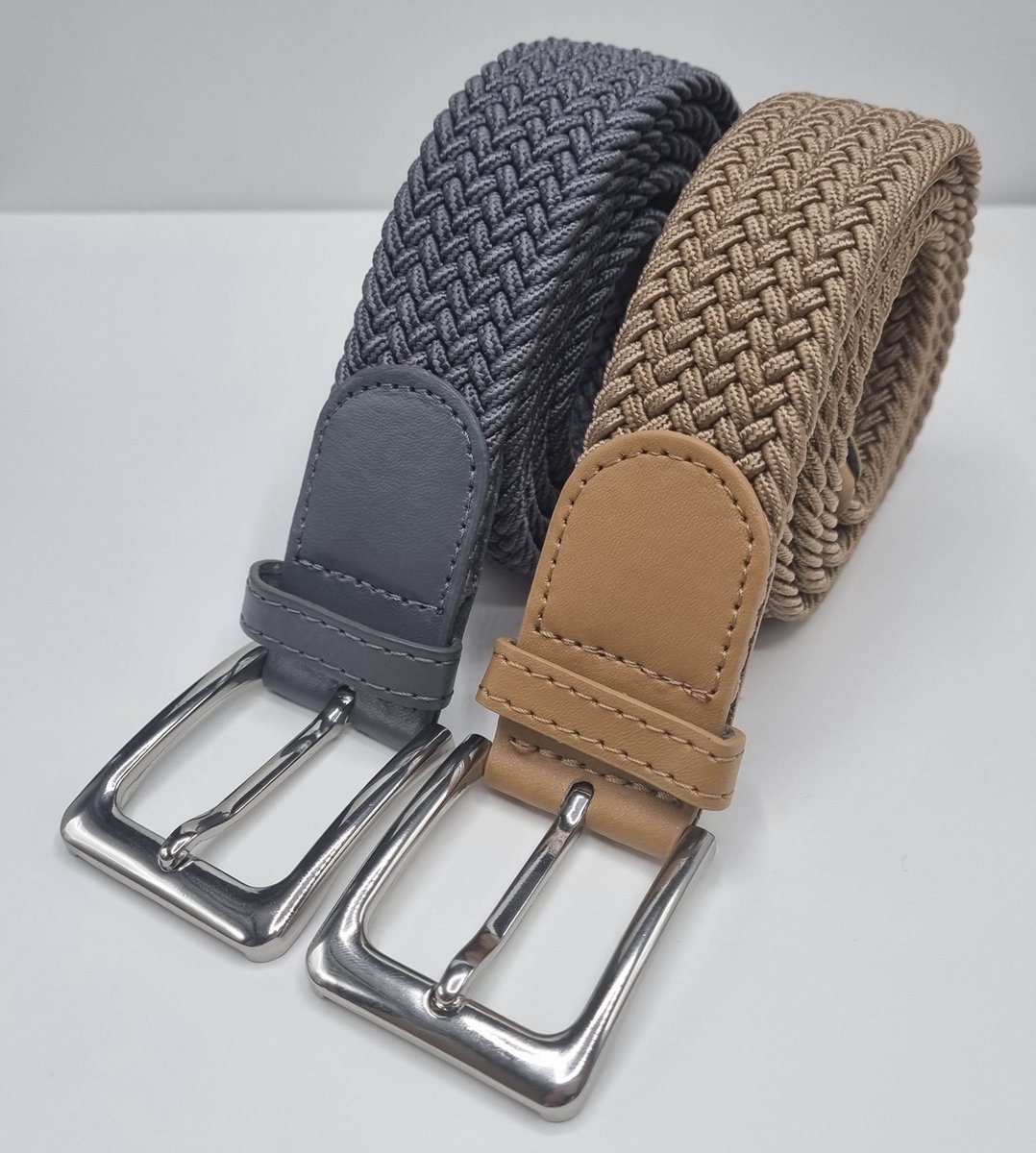 Elastische gevlochten riem - blauw/wit - lengte inkortbaar | Budget Tie