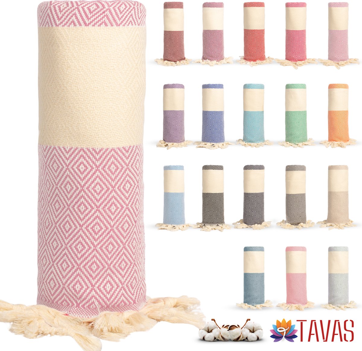 Tavas Hamamdoek Lichtroze Strandlaken %100 Katoen XL Saunalaken 100 x 180 cm Badhanddoek Groot Douchelaken Dames Hotel Handdoek Pestemal Fouta Pareo Yoga Deken Heren