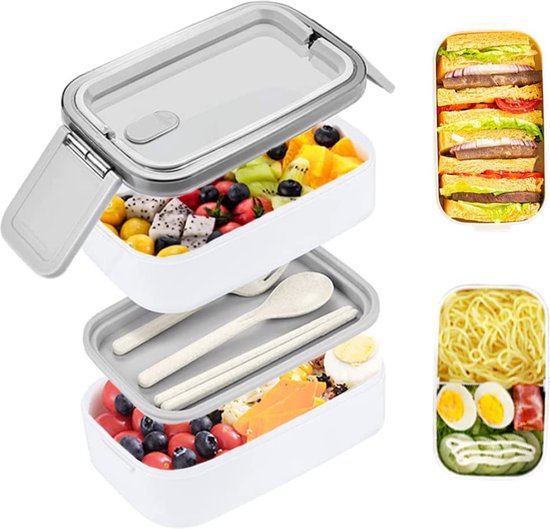SPIFFLEE Bento Lunch Box Adulte La Plus Hermétique, Boîte Repas  Compartimentée 1350 ml, Lunchbox Micro-Ondable, Japonaise Boîte à lunch, 2  Pots à