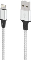 Oplaadkabel 1M Geschikt voor: Lightning kabel Nylon gevlochten snoer Geschikt voor iPhone 14 13 12 11 Pro Max Mini XR XS X 8 7 6 Plus 6s SE 2020 - zilver