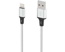 Oplaadkabel 1M Geschikt voor: Lightning kabel Nylon gevlochten snoer Geschikt voor iPhone 14 13 12 11 Pro Max Mini XR XS X 8 7 6 Plus 6s SE 2020 - zilver