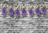 Fotobehang Brick Wall Flowers Lavender  | XXL - 312cm x 219cm | 130g/m2 Vlies