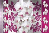 Fotobehang Flowers Floral Orchids Pattern | DEUR - 211cm x 90cm | 130g/m2 Vlies