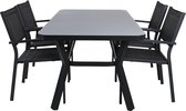 Virya tuinmeubelset tafel 160x90cm, 4 stoelen Copacabana, zwart,zwart.