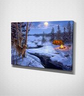 Winter Camping In Minnesota - Painting Canvas - 60 x 40 cm - Schilderij - Canvas - Slaapkamer - Wanddecoratie  - Slaapkamer - Foto op canvas