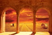 Fotobehang Harvest Sunset Through The Arches | XL - 208cm x 146cm | 130g/m2 Vlies