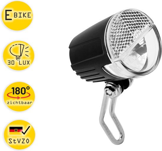 Fietskoplamp E-bike - Zien tot 60 meter - Worden gezien tot 3000 meter - 6-36V - Blister StVZO