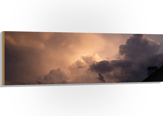Hout - Zon achter Donkere Regenwolken - 150x50 cm - 9 mm dik - Foto op Hout (Met Ophangsysteem)