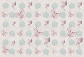 Fotobehang Butterflies and Roses Pattern | XXL - 206cm x 275cm | 130g/m2 Vlies