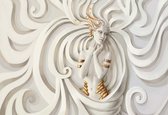 Fotobehang Sculpture Yoga Woman Swirl Greek  | XXL - 206cm x 275cm | 130g/m2 Vlies