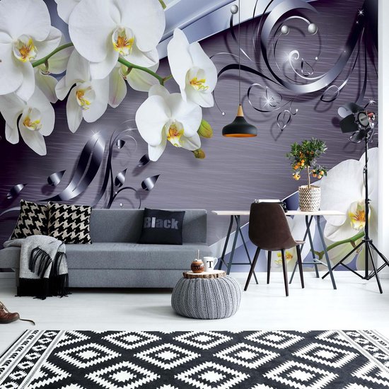 Papier peint Motif Fleurs Orchidées | XXL - 312 cm x 219 cm | Polaire 130g / m2