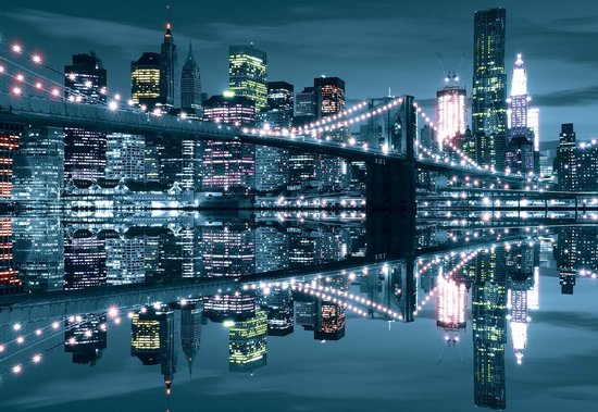 Fotobehang New York City Skyline Brooklyn Bridge | XXL - 206cm x 275cm | 130g/m2 Vlies