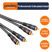 Powteq Premium - Plaqué Or- 1,5 mètre - Double blindage - 2 x RCA/ Tulip - Audio composite - Audio stéréo - Professionnel