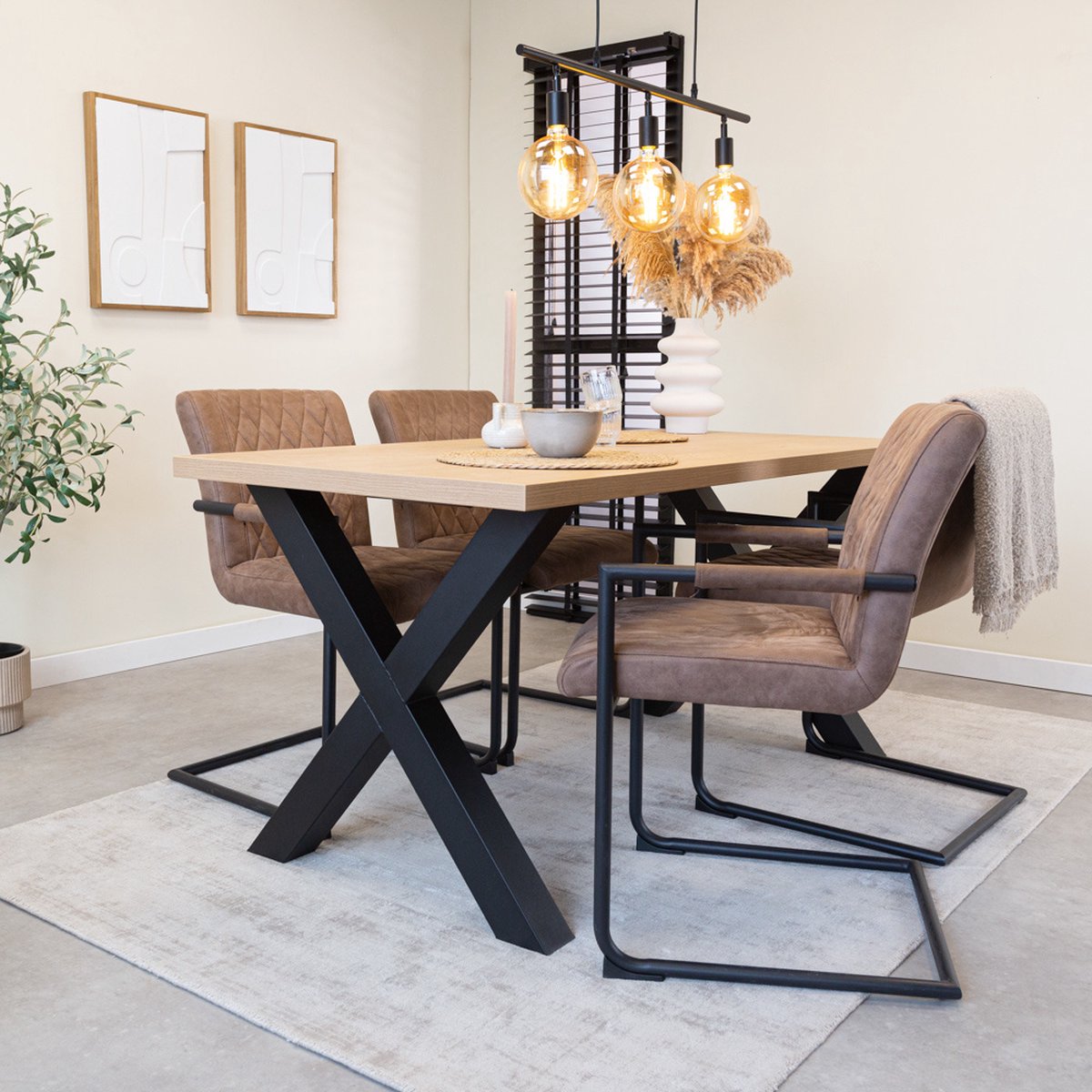 Lenzo table de salle à manger chêne rustique 170x80 x piétement