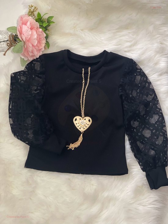 Zwart - Blouse - doorschijnend - Maat -118
