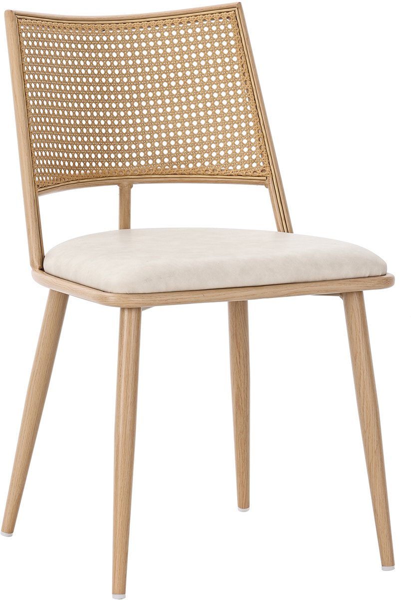 2 eetkamerstoelen, PU-zitting, rotan rugleuning, woonkamerstoel, slaapkamerstoel, beige