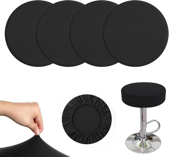 HuaLiSiJi Krukhoezen Ronde Diameter 30-40 cm Ronde Barkrukhoezen Elastisch Kreukvrij Wasbaar en Stofdicht, Geschikt voor Ronde en Vierkante Stoelen (2, Zwart