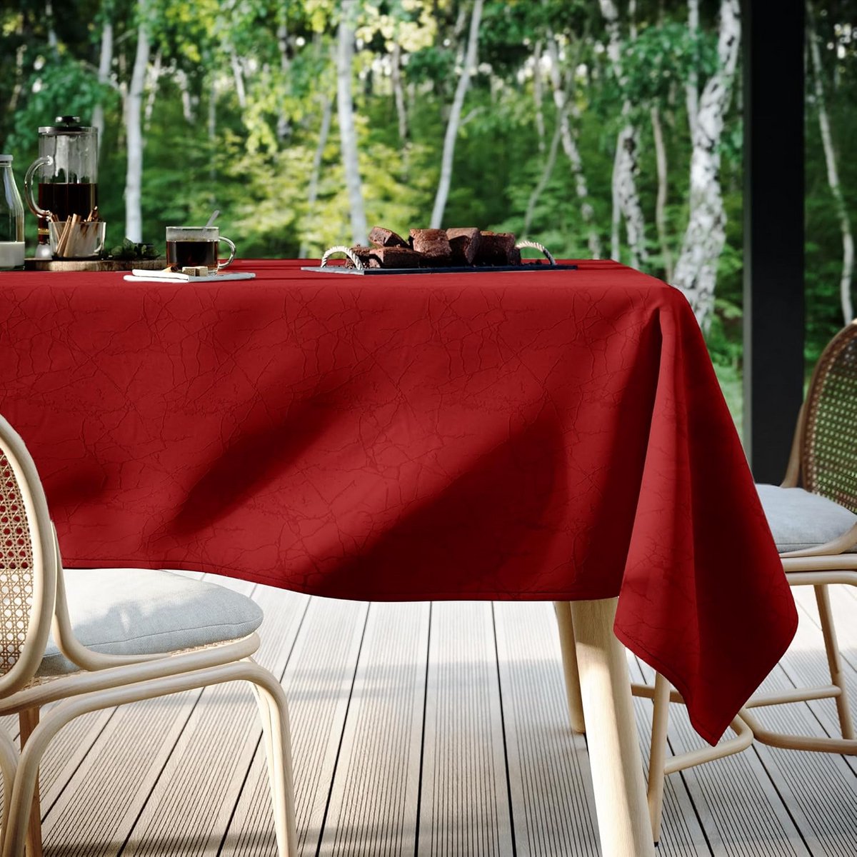 Ovaal Tafelkleed Rood 140x200 cm Afwasbaar Binnen en Buiten Marmerlook