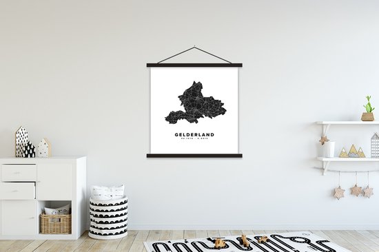 Porte-affiche avec affiche - Affiche scolaire - Gueldre - Nederland - Carte - Zwart - 90x90 cm - Lattes noires