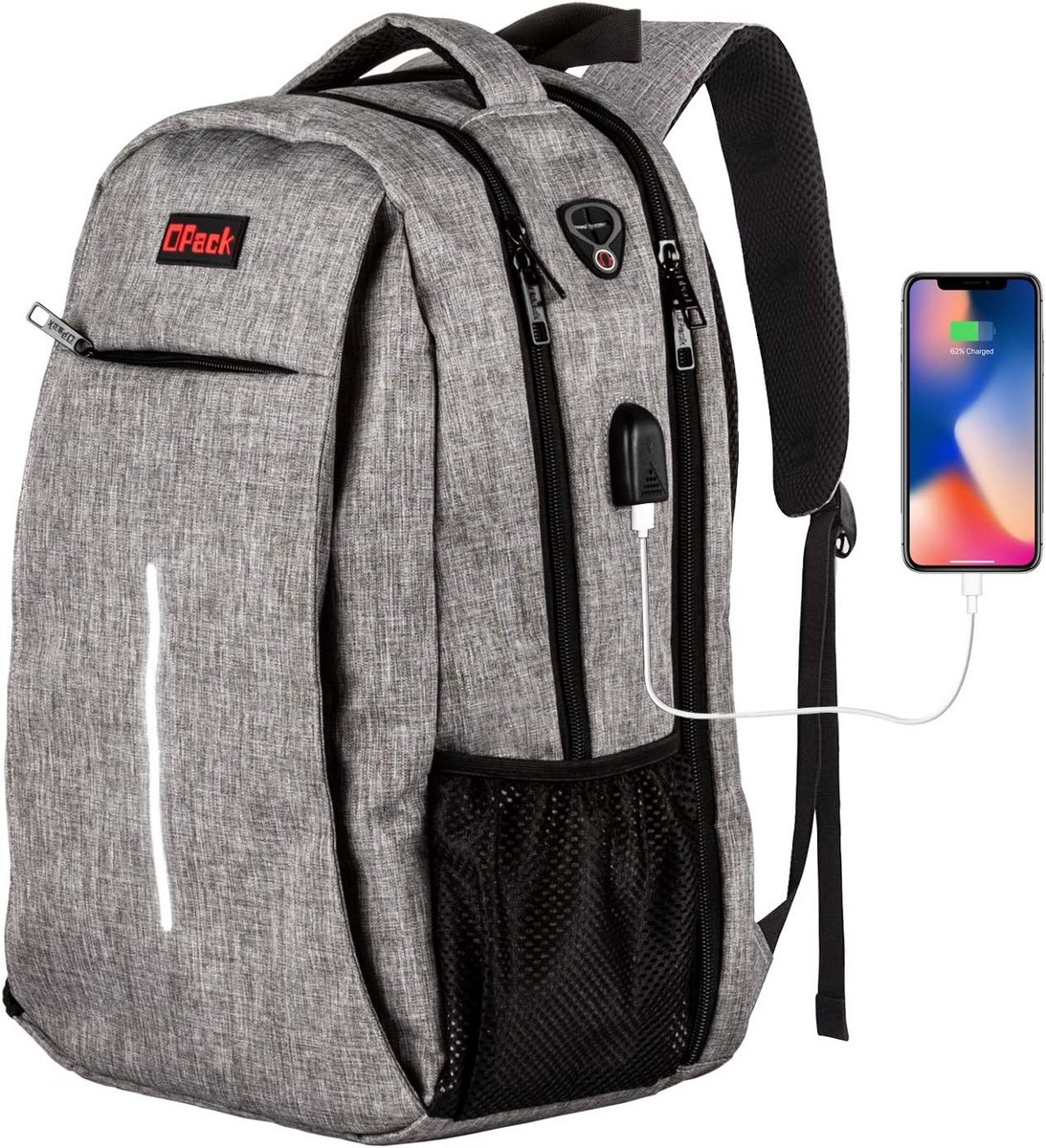 Anti-diefstal Laptop Rugzak met USB Oplaadkabel voor 15,6 Inch Laptop - Grijs
