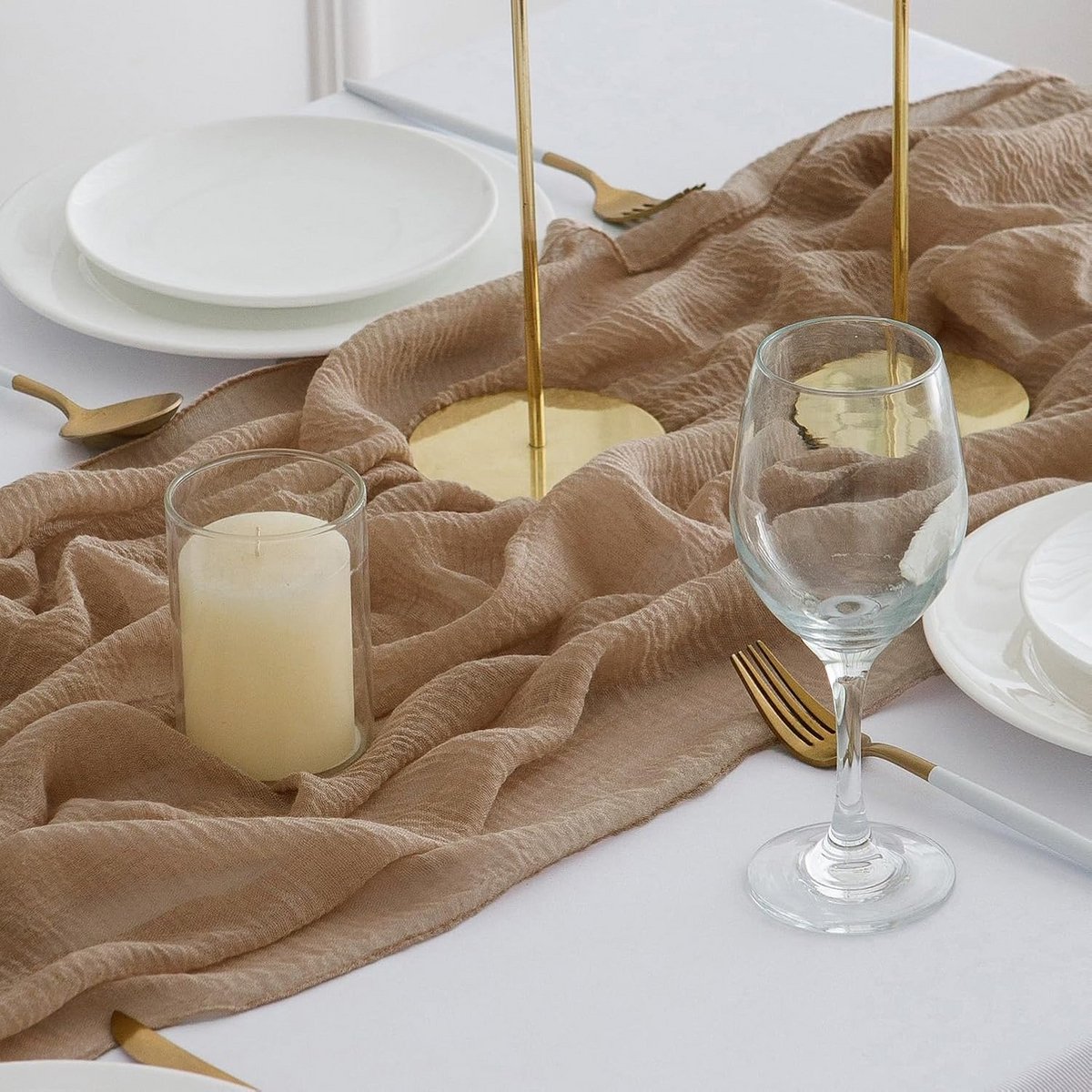 Rustieke Bruine Kaasdoek Tafelloper voor Bruiloft en Feestdecoratie 4m