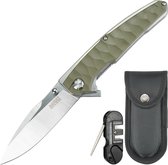 AdroitGoods D2 zakmes met G10 handgreep, Groen - incl. hoes en slijptool - Premium opvouwbaar outdoor-mes - kogelgelagerde as, G10 handgreep, hoge slijtvastheid, ergonomisch en duurzaam voor kamperen, wandelen, survival