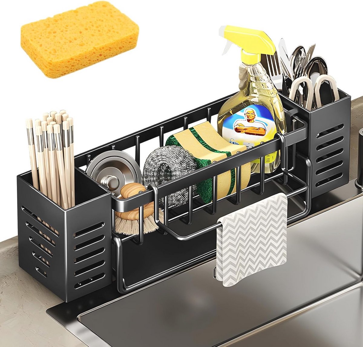Gootsteenorganizer met sponsdoekhouder en opbergdoos - moderne keukenupgrade
