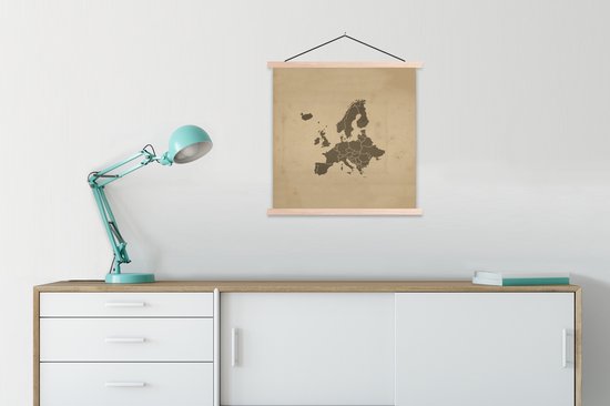 Support pour affiche avec affiche 90x90 cm - Affiche scolaire - Cartes - Europe - Vintage - Marron - Affiche textile - Lattes vierges