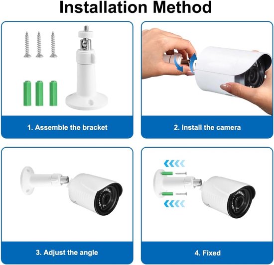 2 stuks - Camera Bevestiging - Camera muurbevestiging - Verstelbare camerabeugel - Beveiligingscamera-accessoires - verstelbare metalen beveiligingsbeugel - voor aan de muur - voor balkon, gang, school, kantoor - 10*5.5 cm - wit van Merkloos — afbeelding 3