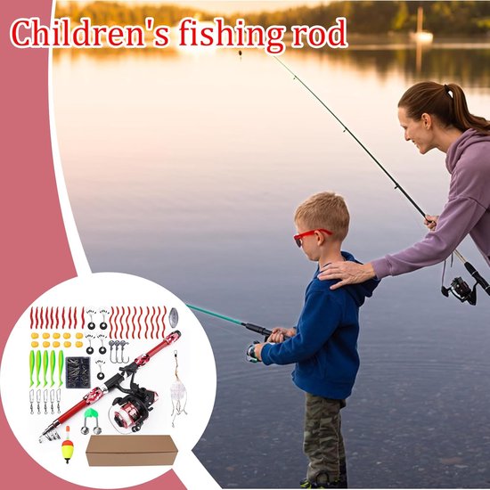 Vishengel Set voor Beginners - 1.8 M - Uitschuifbare Hengel Voor Beginners - Vishengel met Molen - Dobbers - Hengelsport - Vis Accessoires - rood / Zwart - voor Meren Stranden Rivieren - Ideaal voor kinderen en vakantiegebruik van Merkloos — afbeelding 3