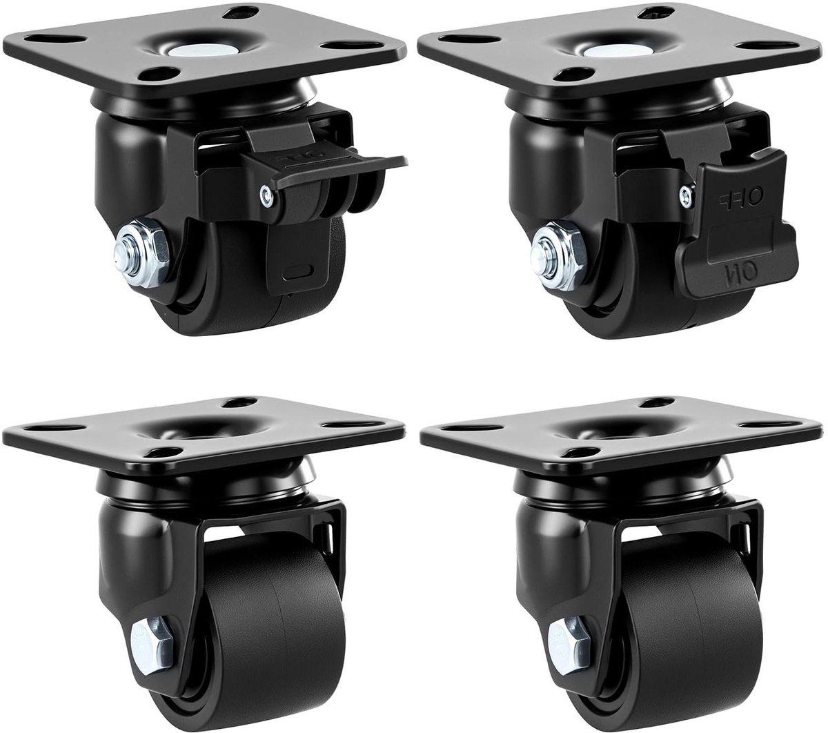 Allecta - Set van 4 zware meubelwielen met rem, 50 mm, slijtvaste PU-wielen, industriële wielen