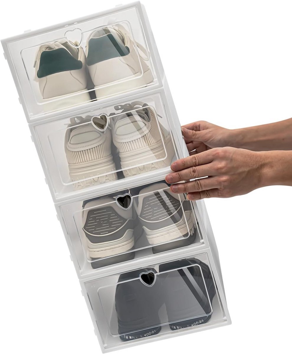 Set van 20 Stapelbare Schoenendozen Transparant - Opvouwbare Plastic Opbergboxen