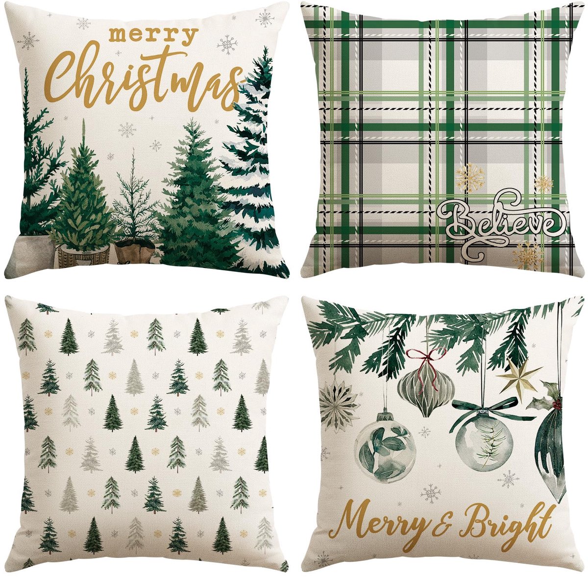 Unyqoos Set van 4 decoratieve kerstkussenhoezen voor een feestelijke sfeer in huis beige