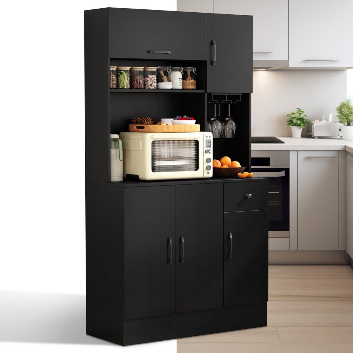 Magnetronkast - Keukenkast - Keukenrek Staand - Ovenkast - Rek - 90L x 39B x 167H cm - Organizers - Dubbele Draagplank - Aanrecht Organiser