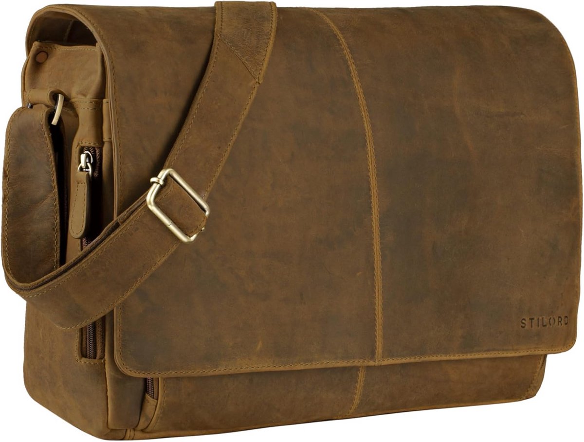 Grote Leren Schoudertas Heren Dames - Vintage Aktetas voor 15.6 Inch Laptop