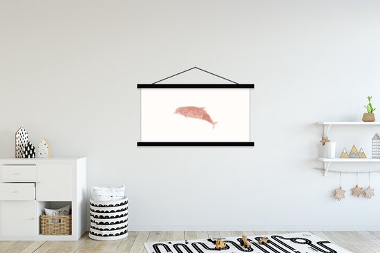 Porte-affiche avec affiche - Affiche scolaire - Dauphin - Mer - Aquarelle - 150x75 cm - Lattes noires