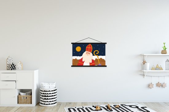 Porte-affiche avec affiche - Affiche scolaire - Sinterklaas - Décoration - Sint - 60x40 cm - Lattes noires