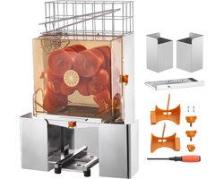 Commerciële Sinaasappelpersmachine, Automatische SaPCentrifuge van 120 W, Roestvrij Staal, Pers 20 Sinaasappels/Min, Wordt Geleverd met Uittrekbare Filterbox, PC-Afdekking, 2 Bakjes Voor Opvangbakken