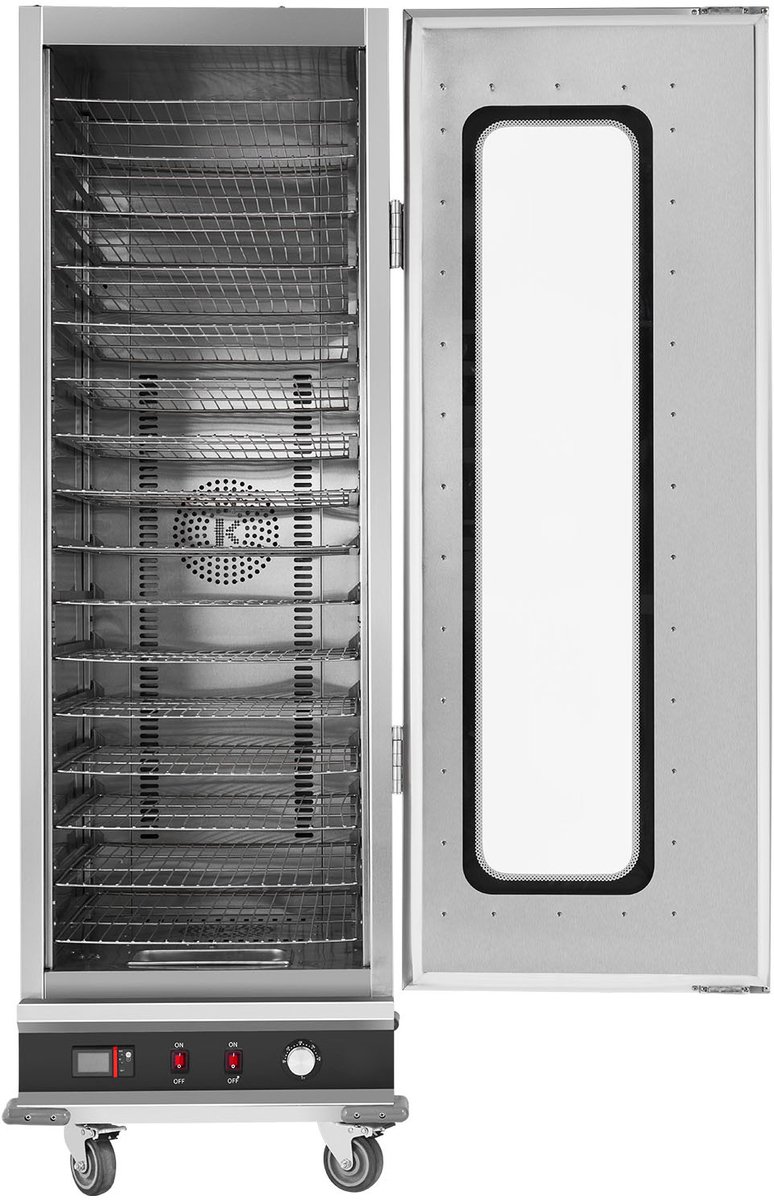 Hotbox Voedselverwarmer, Grote Snackverwarmer met 16 Niveaus En Waterbak. Glazen Deur met Enkele Deur En Verstelbare Planken, Roestvrijstalen Voedselverwarmer