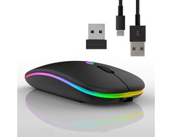 GELLDG Draadloze Bluetooth-muis – Oplaadbaar – Twee verbindingsmodi – 3 DPI-instellingen – 7 kleuropties – Verlichte computermuis – Geschikt voor laptops en desktop-pc's