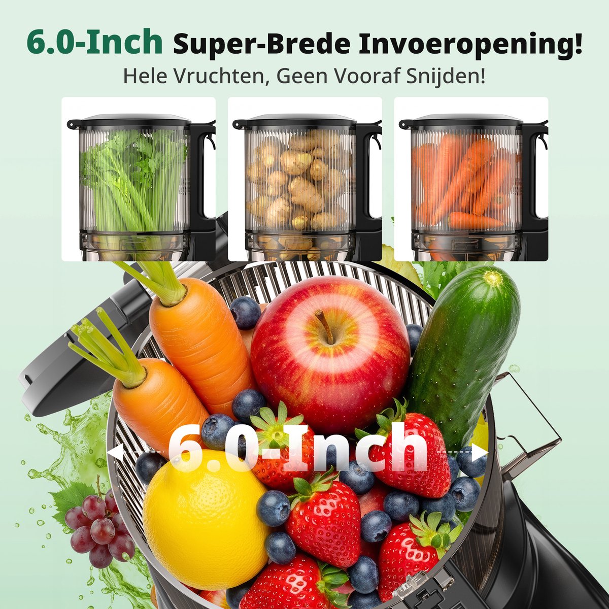 AIRMSEN Slowjuicer: Brede vulschacht, geen zeef, makkelijk schoon thumbnail 2