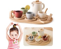 14 stuks houten theeservies voor kinderen