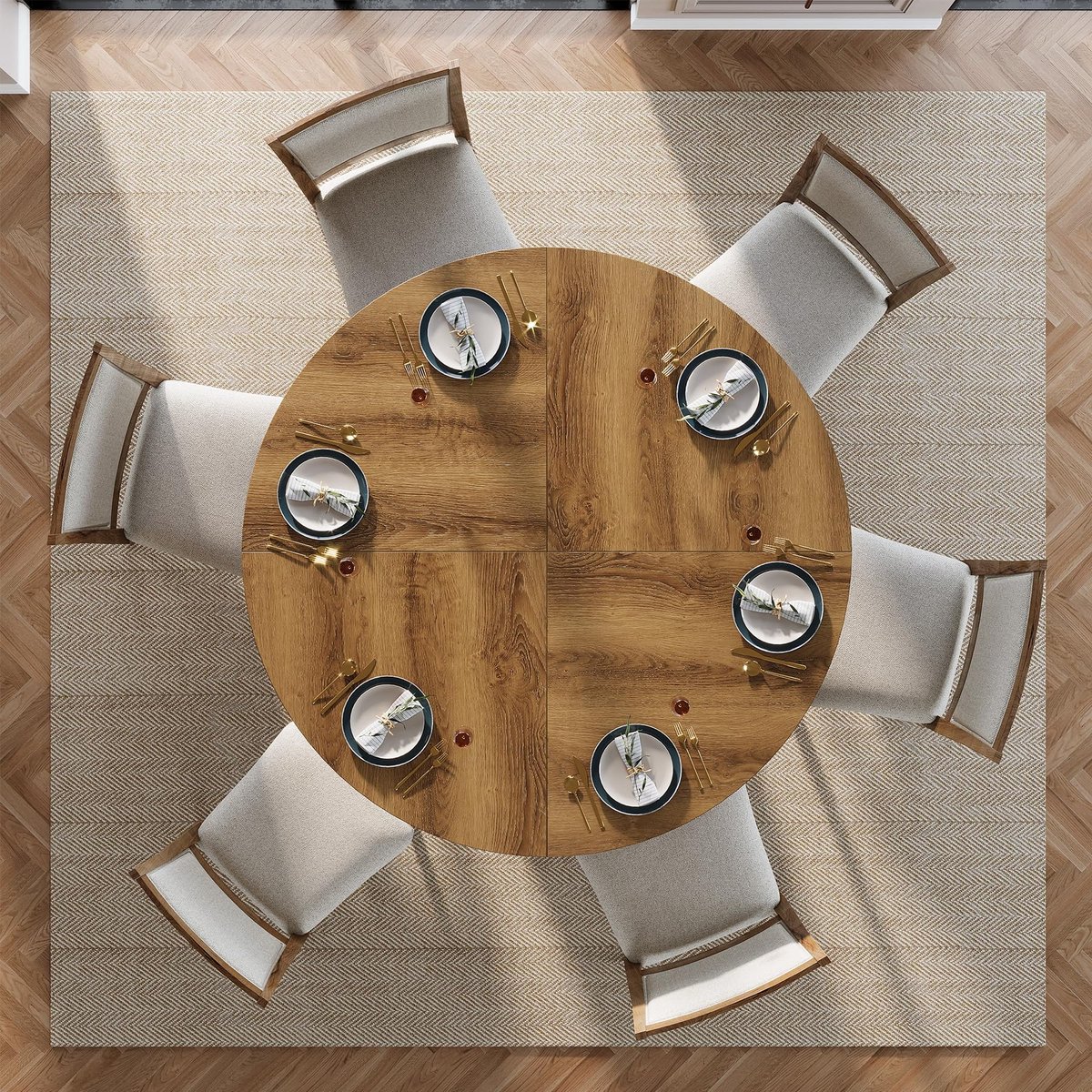 LITTLE Trees Boerderijstijl Eettafel - 120 X 76 X 120 cm - Ronde Houten Tafel - Voor Eetkamer, Keuken & Woonkamer - Bruin – foto 4